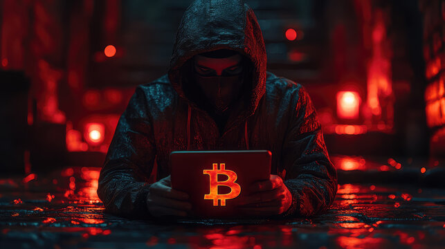 A hacker trying to steal cryptocurrency, dark web concept