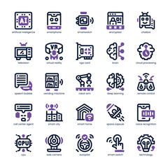 Artificial Intelligence Icon pack for your website, mobile, presentation, and logo design. Artificial Intelligence Icon dual tone design. Vector graphics illustration and editable stroke.