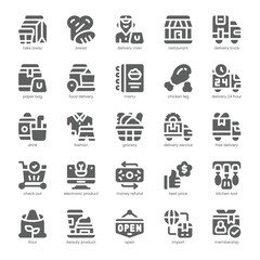 Grocery Delivery Icon pack for your website, mobile, presentation, and logo design. Grocery Delivery Icon solid design. Vector graphics illustration and editable stroke.