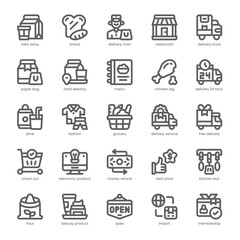 Grocery Delivery Icon pack for your website, mobile, presentation, and logo design. Grocery Delivery Icon outline design. Vector graphics illustration and editable stroke.