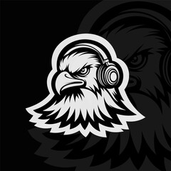 Eagle head, mascot esport illustration, black white