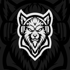 Wolf head mascot esport illustration, black white