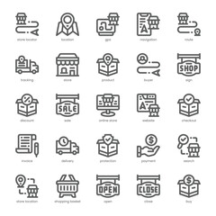 Shop and Location Icon pack for your website, mobile, presentation, and logo design. Shop and Location Icon outline design. Vector graphics illustration and editable stroke.