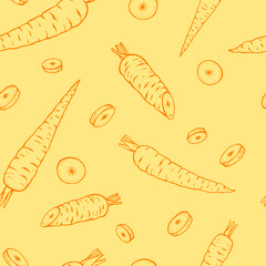 Seamless pattern with carrot. Hand drawn vector illustration.