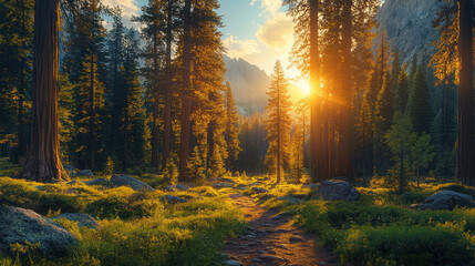 Fototapeta premium Forest Path Sunset Scenic Landscape