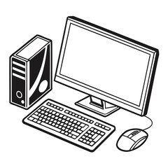 desktop Computer icon black vector outline on transparent background