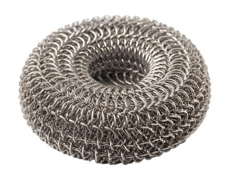 Metallic kitchen scrubber coiled into circular shape