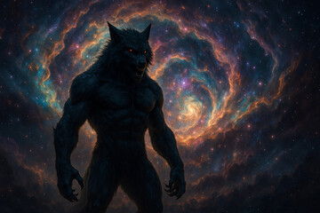Ferocious Werewolf in Cosmic Galaxy &ndash; Fantasy Creature Illustration