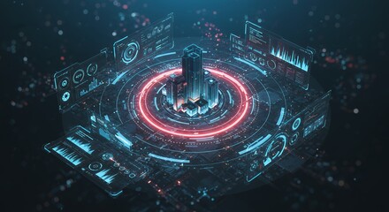 Fototapeta premium Futuristic Data Center Hologram with Interactive Interfaces