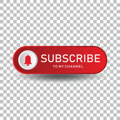 Red Subscribe Button with Bell Icon Transparent Background YouTube Overlay