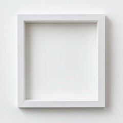 A simple square white picture frame against a white background