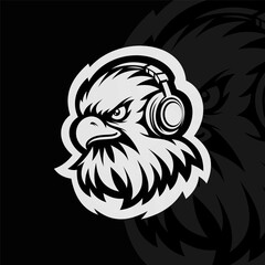 Eagle animal, mascot esport illustration logo design, black white