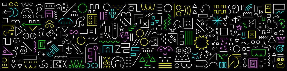 Flat lines figures faces creative education vector pattern background design element 