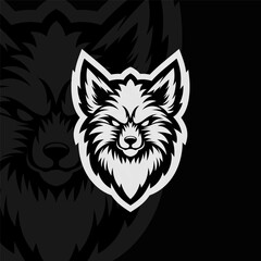 Wolf animal, mascot esport illustration, black white