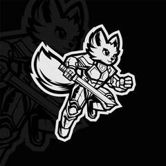Wolf robot, mascot esport illustration logo design, black white