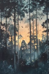 Misty forest at dawn