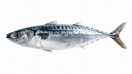 Fresh Atlantic Mackerel Fish with Glossy Skin on White Background