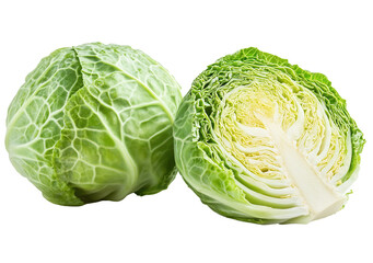 Fototapeta premium Vibrant green cabbage slice reveals intricate layers and textures against a pristine white backdrop in a creative studio setting