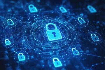 secure digital network with icons of padlocks data encryption theme blue tech design