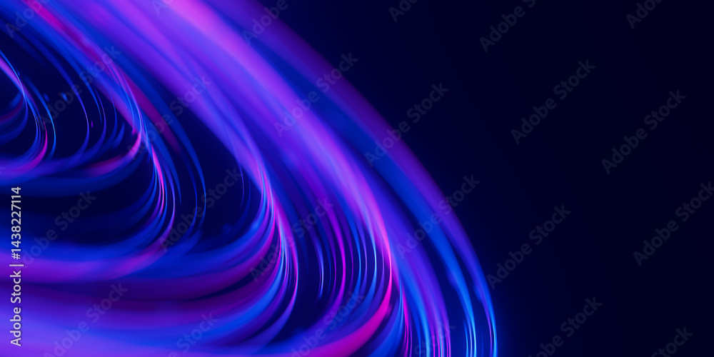 Poster Closeup of circular data light speed flow. Abstract round digital data stream of quantum computing. Cyberspace of qubit trail waves with DOF. Modern tech information transmission.