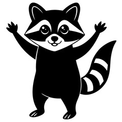 Cartoon raccoon with raised hands, happy and playful pose