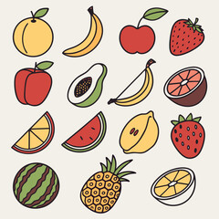 Fresh Fruit Illustration Set:  Bright.