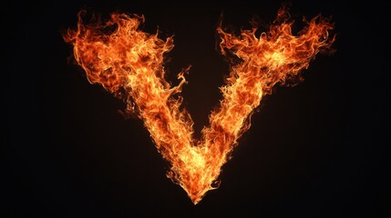 Fototapeta premium Fiery letter V against black background, graphic design element