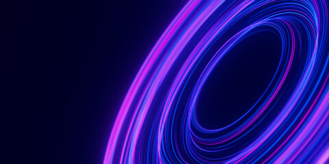 Closeup of circular data light speed flow. Abstract round digital data stream of quantum computing. Cyberspace of qubit trail waves with DOF. Modern tech information transmission.
