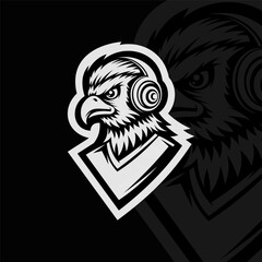 Eagle mascot esport logo design, black white