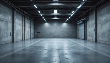 Fototapeta premium Empty industrial warehouse with concrete walls.