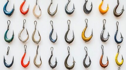 Colorful Fishing Hooks Collection Variety Set Angler Tackle Equipment Brightly Colored Hooks Angling Gear Fish Hooks Assortment Fishing Supplies      