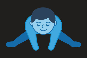 Modern Flat Vector: Man Practicing Deep Stretching with Eyes Closed in Relaxed Focus – Soft Color Illustration