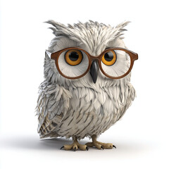 Obraz premium Adorable Cartoon Owl Wearing Glasses on White Background