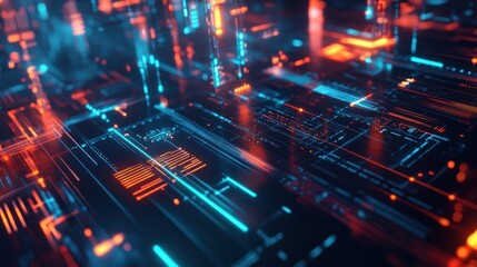 Abstract digital circuitry, glowing network