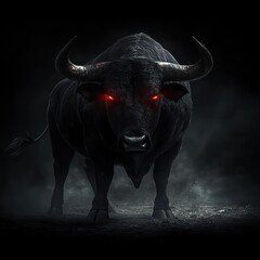 Naklejka premium Dark bull illustration powerful graphic image