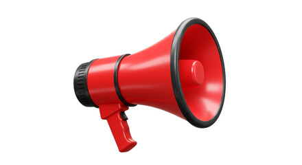 Red loudspeaker megaphone in 3D icon style isolated on white background, perfect for announcements, public address systems, campaign visuals, and sound or attention-grabbing graphics