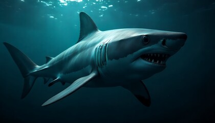 Naklejka premium Majestic Great White Shark Underwater Portrait