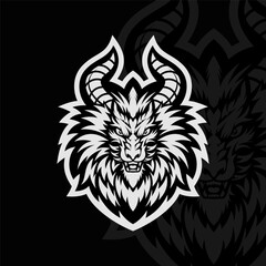 Obraz premium Dragon mascot esport logo design, black white