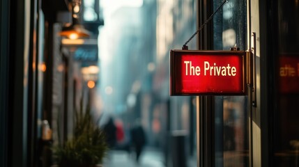 Private Room Sign, City Street, Dusk, Cozy Atmosphere, Restaurant