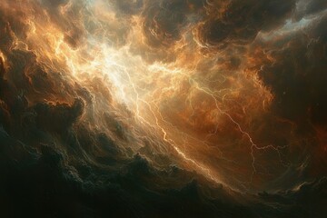 Fiery Storm Epic Lightning and Cloudscape Digital Art
