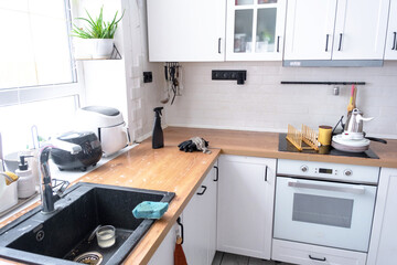 General cleaning in the kitchen, surface cleaning and grease removal products, a mess