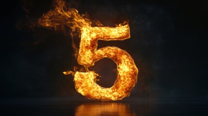 Fiery number five, dark background, abstract art, website design (1)