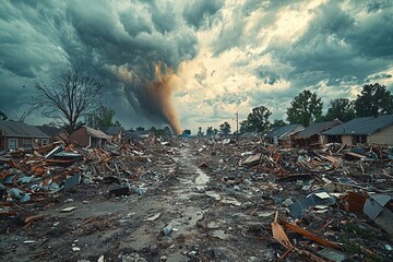 Devastation Tornado Aftermath in Residential Area