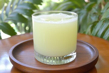Refreshing yellowish drink in glass