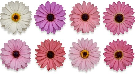 Collection of Eight Exquisite Pink and White Osteospermum Flowers, High-Resolution Stock Photography