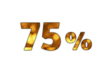 Golden seventy five percent sign on a white background showcasing a significant discount or achievement with an elegant design
