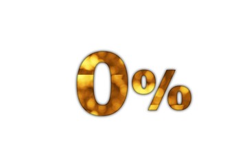 Zero Percent Discount Offer in Gold Color with Bokeh Effect on White Background