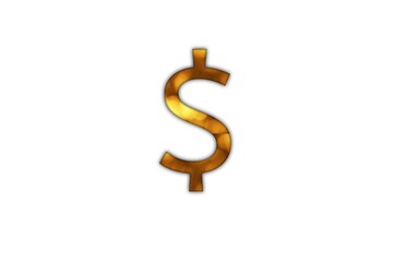 Golden Dollar Sign Symbol Isolated on White Background, Indicating Wealth and Financial Success