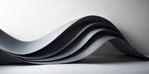 Fototapeta premium Abstract Gray Paper Waves Flowing in a Gentle Arc