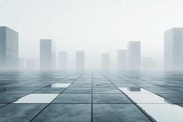 Fototapeta premium Empty square floor and city skyline with building background